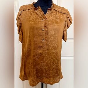 Beautiful Gold/Brown Ruffle Sleeve Women's Top